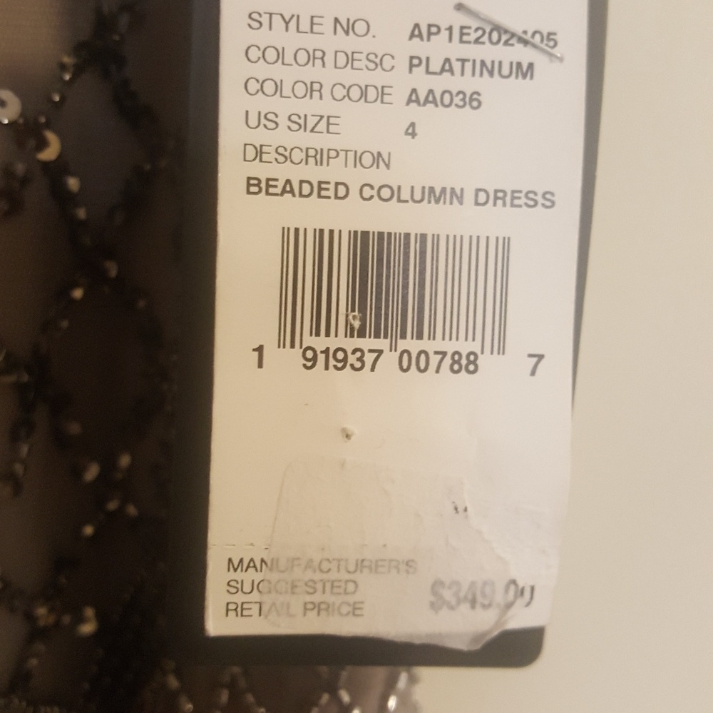 Adrianna Papell Beaded V-Neck Gown Platinum Size 4 - Picture 6 of 7